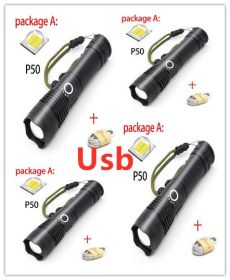 USB Charging Zoom P50 Flashlight (Option: 4pcs Usb)