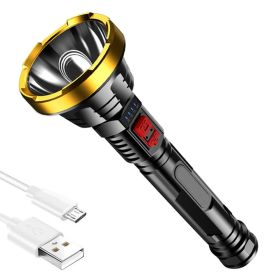 Plastic Bright Flashlight USB Charging Led Super Bright Long Shot (Option: Golden head circle)