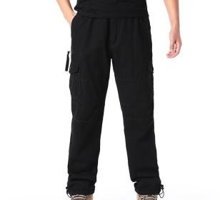 Men Multi-Pocket Outdoor Elastic Waist Cargo Pants (Color: Black, size: 32)