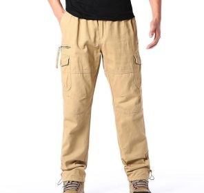 Men Multi-Pocket Outdoor Elastic Waist Cargo Pants (Color: Brown, size: 34)