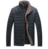 Men's Stand Collar Leather Cotton Coat Outwear Jacket