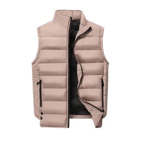 Men's Cotton Vest Stand Collar Warm Autumn&Winter Zipper Waistcoat (Color: Khakl, size: XS)