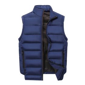 Men's Cotton Vest Stand Collar Warm Autumn&Winter Zipper Waistcoat (Color: Blue, size: XS)