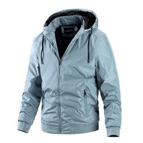 Men's Thin Quilted Jacket Detachable Hood Drawstring Casual Sport Coat Stand Collar Business Trend Fashion Spring Autumn Winter (Color: Light Blue, size: M)