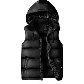 Men's Zipper Removable Hooded Padded Sleeveless Vest (Color: Black, size: XL)