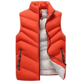 Men's Casual Warm Plus Fleece Stand-up Collar Cotton Vest (Color: Orange, size: S)