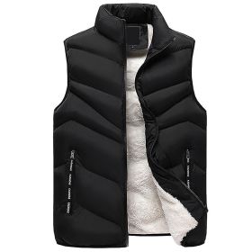 Men's Casual Warm Plus Fleece Stand-up Collar Cotton Vest (Color: Black, size: S)