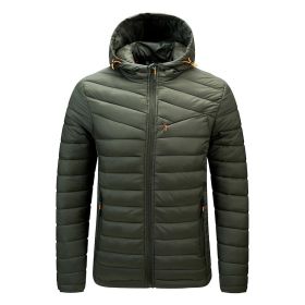 Men's Casual Adjustable Hooded Warm Cotton Clothing Winter Thick Zipper Cold Resistant Clothing (Color: Green, size: XL)