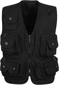 Men's Casual Multi Pocket Cargo Vest Outdoor Work Photography Fishing Vest Jacket (size: BLACK-M)