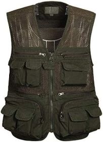 Mens Waistcoat Summer Outdoor Casual Fishing Safari Hiking Vest with Multi-Pocket (size: GREEN-XXL)