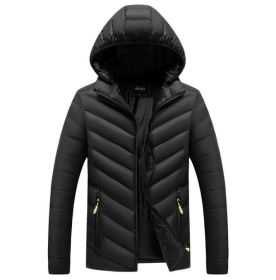 Men Zipper Hooded Outdoor Cotton Coat (Color: Black, size: M)