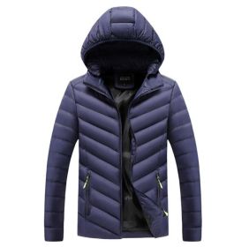 Men Zipper Hooded Outdoor Cotton Coat (Color: Navy, size: M)