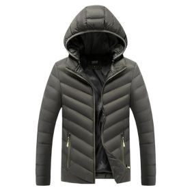 Men Zipper Hooded Outdoor Cotton Coat (Color: Green, size: S)