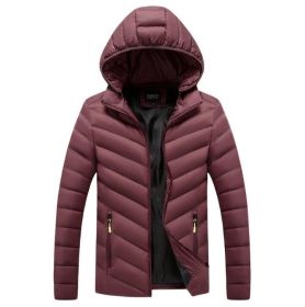 Men Zipper Hooded Outdoor Cotton Coat (Color: Red, size: L)