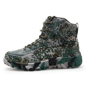 New Men's Military Boots High Top Outdoor Hiking Shoes Men Anti-collision Quality Army Tactical Sport Jogging Trekking Sneakers (Color: Camouflage, size: 44)