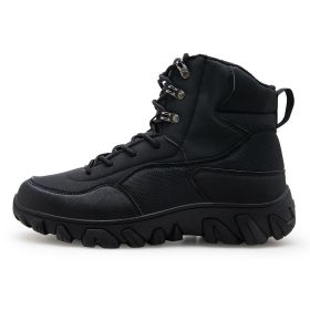 New Men's Military Boots High Top Outdoor Hiking Shoes Men Anti-collision Quality Army Tactical Sport Jogging Trekking Sneakers (Color: Black, size: 45)