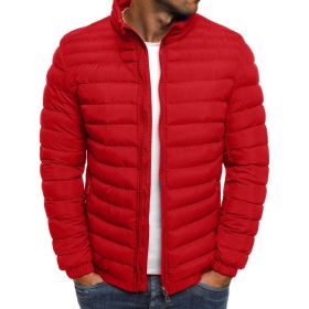 Euro Winter New Men's Solid Cotton Shirt Casual Warm Cotton Jacket Men's Jacket (Color: Big Red, size: M)