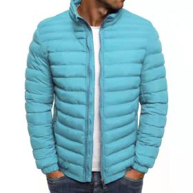 Euro Winter New Men's Solid Cotton Shirt Casual Warm Cotton Jacket Men's Jacket (Color: Light Blue, size: XXXL)