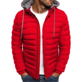 Winter New Men's Casual Cotton Jacket Youth Short Warm Hooded Cotton Jacket (Color: Red, size: S)