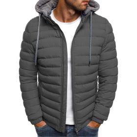 Winter New Men's Casual Cotton Jacket Youth Short Warm Hooded Cotton Jacket (Color: Gray, size: M)