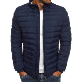 Euro Winter New Men's Solid Cotton Shirt Casual Warm Cotton Jacket Men's Jacket (Color: Navy, size: L)