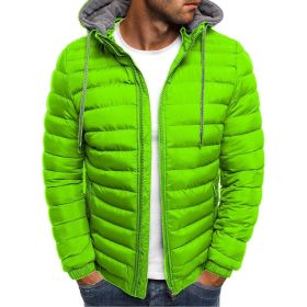 Winter New Men's Casual Cotton Jacket Youth Short Warm Hooded Cotton Jacket (Color: Green, size: XXL)