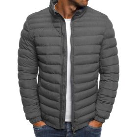 Euro Winter New Men's Solid Cotton Shirt Casual Warm Cotton Jacket Men's Jacket (Color: Gray, size: XL)