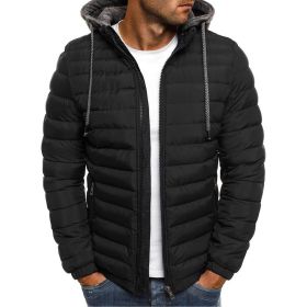 Winter New Men's Casual Cotton Jacket Youth Short Warm Hooded Cotton Jacket (Color: Black, size: M)