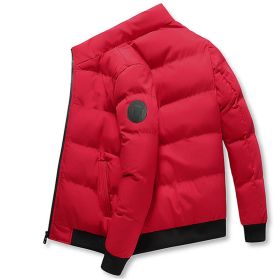 New style stand collar men's cotton jacket Winter warm cotton jacket Men's short down cotton jacket cotton jacket (Color: Red, size: XL)