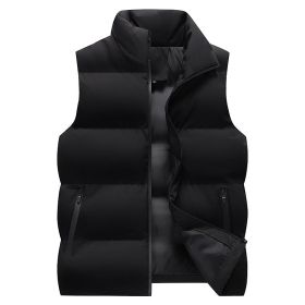 Winter new down vest large size loose casual sports vest men's solid color warm down cotton vest coat sportswear (Color: Black, size: M)