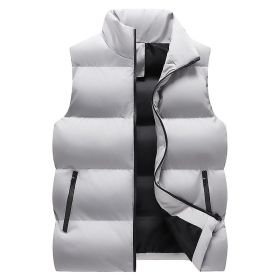 Winter new down vest large size loose casual sports vest men's solid color warm down cotton vest coat sportswear (Color: Gray, size: XXXL)