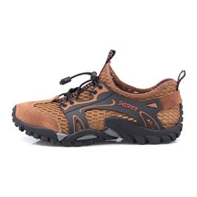 Summer Breathable Men Hiking Shoes Suede + Mesh Outdoor Men Sneakers Climbing Shoes Men Sport Shoes Quick-dry Water Shoes (Color: Brown, size: 41)