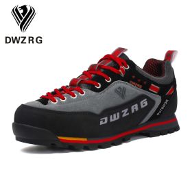 DWZRG Waterproof Hiking Shoes Mountain Climbing Shoes Outdoor Hiking Boots Trekking Sport Sneakers Men Hunting Trekking (Color: Gray Red, size: 48)