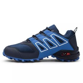 Men's comfortable sneakers wear shoes walking shoes mesh material men's hiking shoes non-slip outdoor sports shoes (Color: Blue, size: 10)