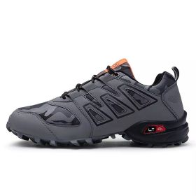 Men's comfortable sneakers wear shoes walking shoes mesh material men's hiking shoes non-slip outdoor sports shoes (Color: Gray, size: 12)