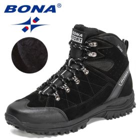 BONA 2022 New Designers Brand Winter Snow Boots Men Warm Plush High Top Boots Man Suede Leather Ankle Boots Non-slip Mansculino (Color: Black silver gray, size: 10)