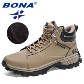 BONA 2022 NewDesigners Nubuck Sports Tactical Boots Men Hiking Mountain Shoes High Top Plush Tactical Footwear Masculino Comfy (Color: Medium grey black, size: 10.5)