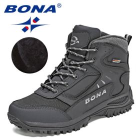 BONA 2022 New Designers Brand Winter Plush Boots Men Warm Snow Ankle Boots Man High Quality Action Leather Sneakers Mansculino (Color: Dark grey S gray, size: 10)