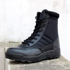 Men's Work Shoes Genuine Leather Waterproof Lace Up Tactical Boot Fashion Motorcycle Men Combat Ankle Military Army Boots (Color: Black 1, size: 8.5)