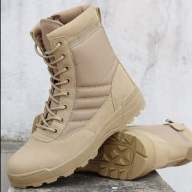 Men's Work Shoes Genuine Leather Waterproof Lace Up Tactical Boot Fashion Motorcycle Men Combat Ankle Military Army Boots (Color: Sandy 1, size: 8)